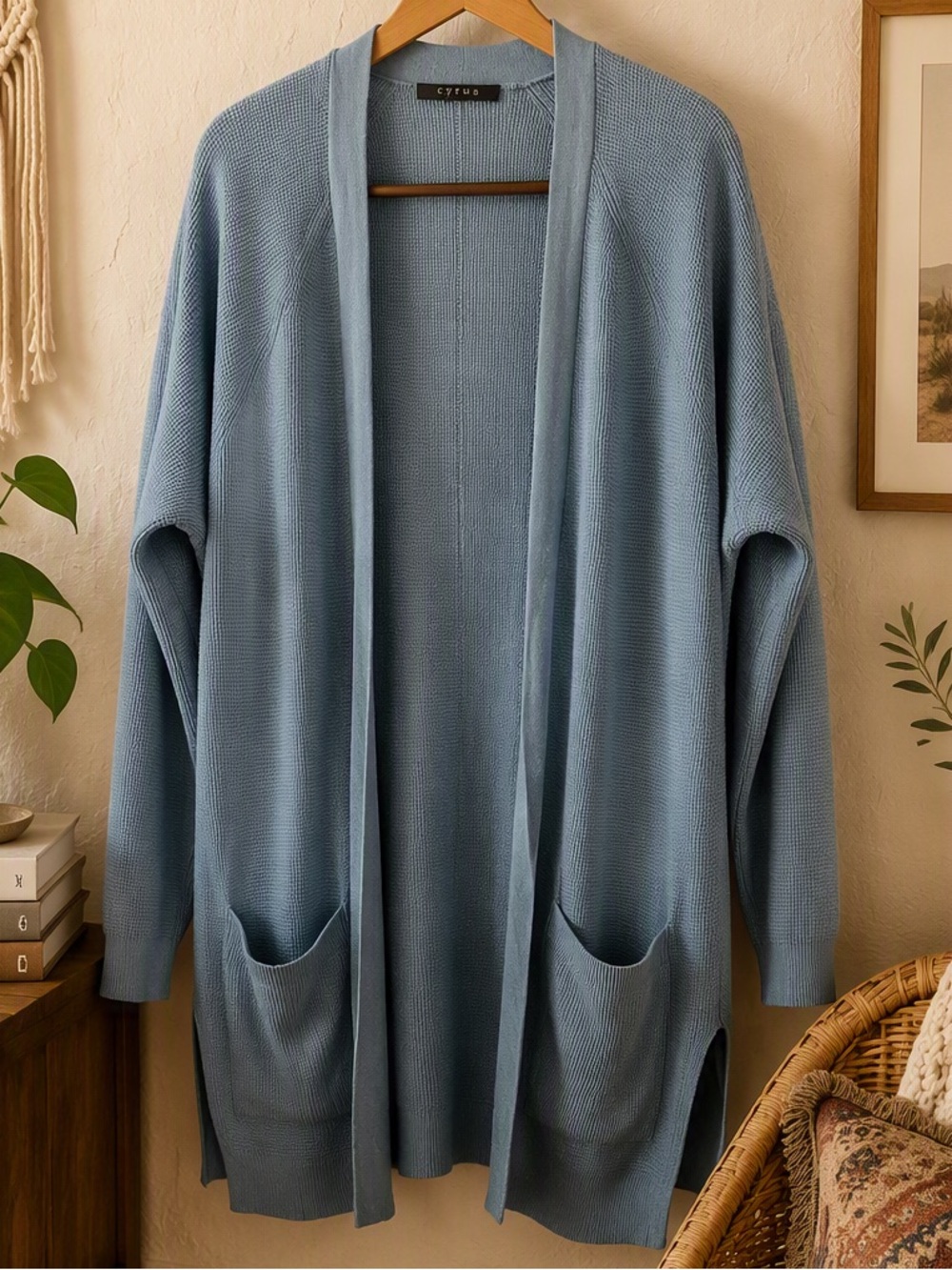 Cyrus Pale Blue Open-Front Pocket Cardigan